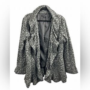 Sandro Gray Leopard Print Teddy Jacket